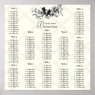 Pôster Ivory Vintage Birds Seating Chart 12 Mesas