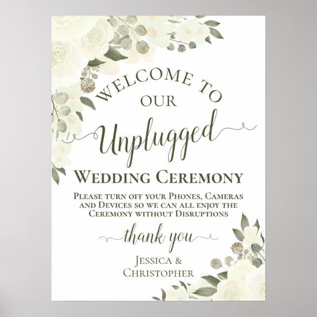 Poster Ivory White Boho Floral Unplugged Ceremony (Frente)