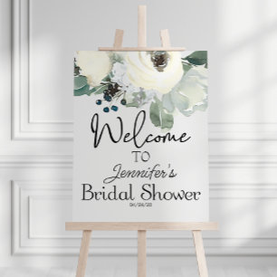 Poster Ivory White Floral Elegante Chá de panela