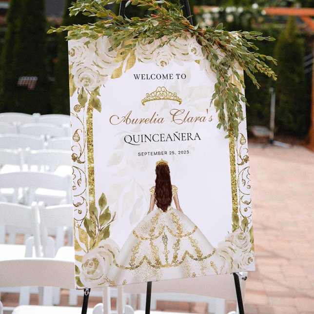 Poster Ivory White Princess Floral Quinceanera Aniversári (Criador carregado)