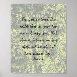 Poster Ivy deixa o padrão verde John 3:16 Arte Bíblia