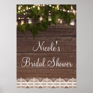 Pôster Ivy & String Lights Mason Jar - Banner Rustic Post