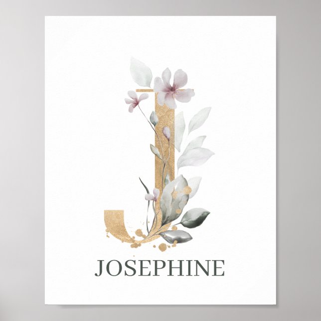 Poster J Monograma Floral Personalizado (Frente)