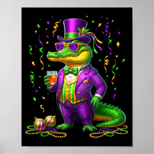 Poster Jacaré de Mardi Gras Engraçado Cute Mardigator
