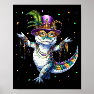 Poster Jacaré engraçado do Mardi Gras dançando Carnaval