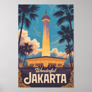 Poster Jacarta Indonésia Ilustração Viagem Arte Vintage