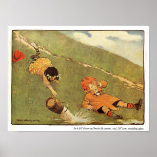 Poster Jack & Jill caíram para baixo a rima de berçári