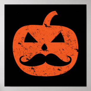 Poster Jack O Lantern Mustache Dia de as Bruxas engraçad