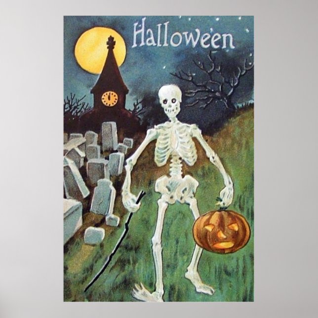 Poster Jack O' Lantern Pumpkin Skeleton Cemitério (Frente)