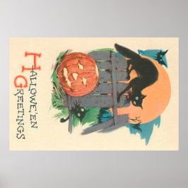 Pôster Jack O' Lanterna Black Cat Bat Full Moon