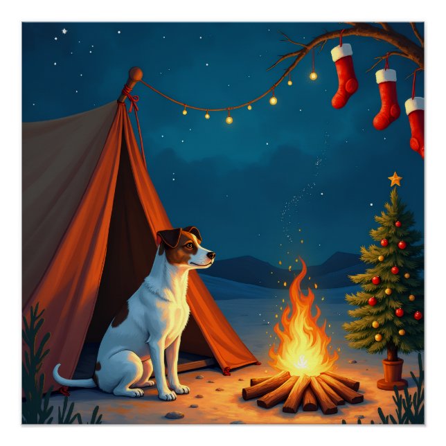 Pôster Jack Russell Christmas Camping Night Painting (Frente)