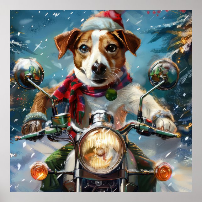 Poster Jack Russell Cog Andando na Moto Natal (Frente)