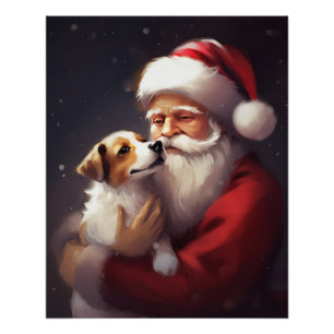 Pôster Jack Russell Com Papai Noel Natal Festivo