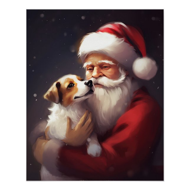 Pôster Jack Russell Com Papai Noel Natal Festivo (Frente)