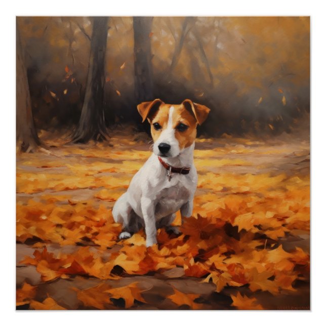 Pôster Jack Russell no Outono Folhas Caem Inspiram (Frente)