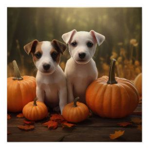 Pôster Jack Russell Puppy Autumn Delight Pumpkin