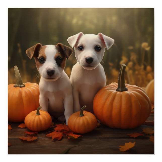 Pôster Jack Russell Puppy Autumn Delight Pumpkin (Frente)