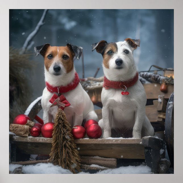 Poster Jack Russell Snowy Sleigh Decência de Natal (Frente)