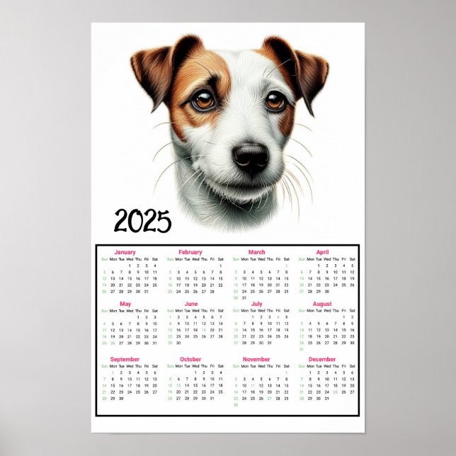 Poster Jack Russell Terrier 2025 Calendário (Frente)