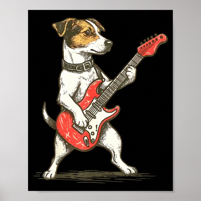 Poster Jack Russell Terrier Dog Playing Guitar Rocker Gui (Frente)