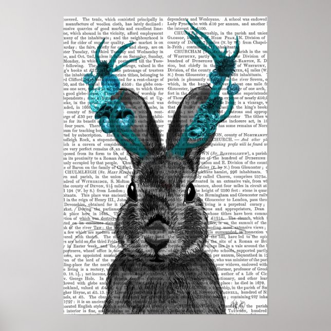 Pôster Jackalope com Turquoise Antlers (Frente)