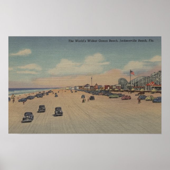 Poster Jacksonville Beach, FL - The world's Widest Ocea (Frente)