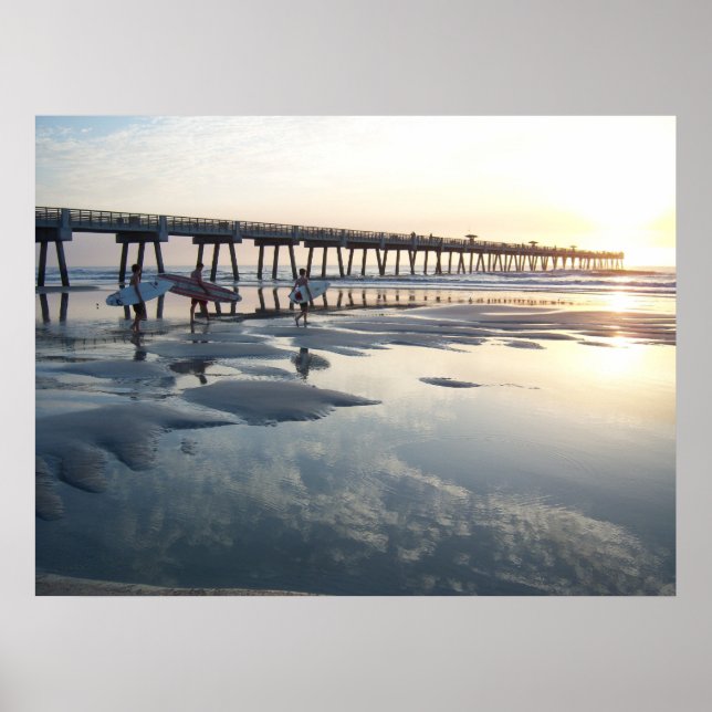 Poster Jacksonville Beach, Florida - Surfer Sunrise (Frente)