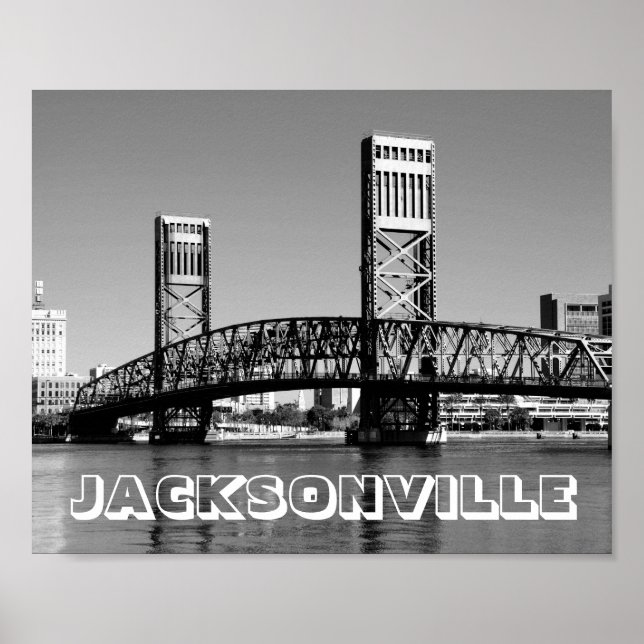 Poster Jacksonville Florida Bridge Black and White Photo (Frente)