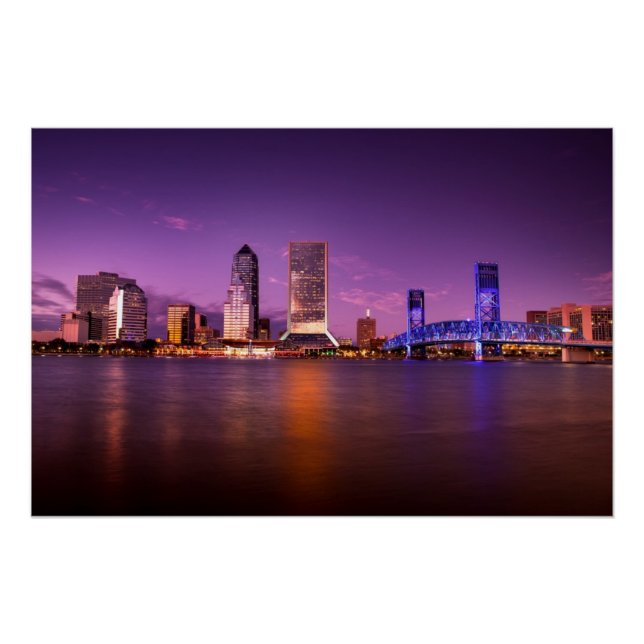 Pôster Jacksonville Florida Skyline à noite (Frente)