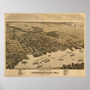 Pôster Jacksonville, mapa de FL Birdseye, Circe 1874