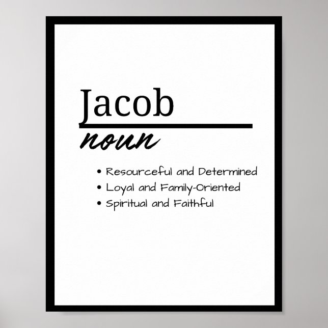 Poster Jacob, Definição de Nome Personalizado de Menino (Frente)