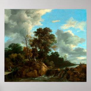 Poster Jacob van Ruisdael Waterfall com figuras
