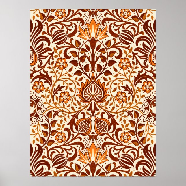Poster Jacobean Floral Damask, Beige e Chocolate Brown (Frente)