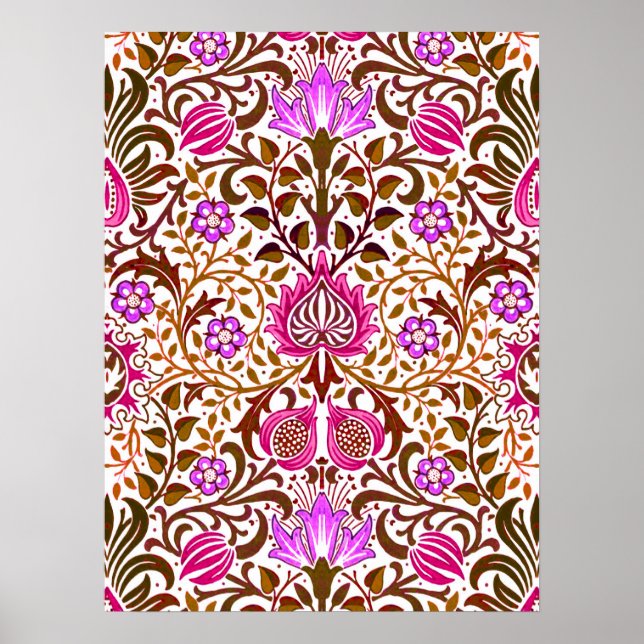 Poster Jacobean Floral Damask, Pink, Violet e Brown (Frente)