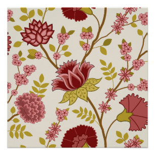 Pôster Jacobean Floral Lg Pattern Reds Pinks Dourado Crea