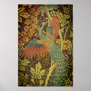 Poster Jacquard floral vitoriano de Peacock e folha de av