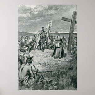 Poster Jacques Cartier Setting up a Cross at Gaspe
