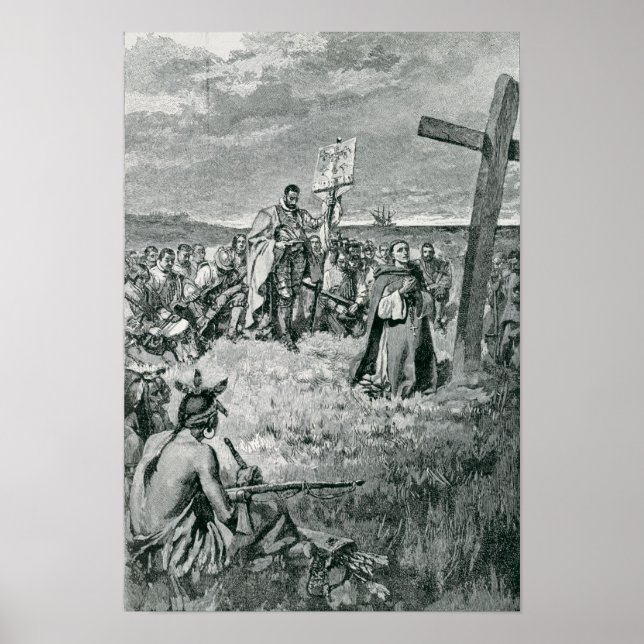 Poster Jacques Cartier  Setting up a Cross at Gaspe (Frente)