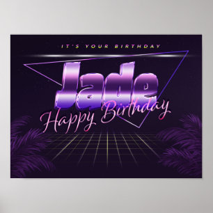 Poster Jade Nome Sobrenome lilás retro Cartaz Aniversário