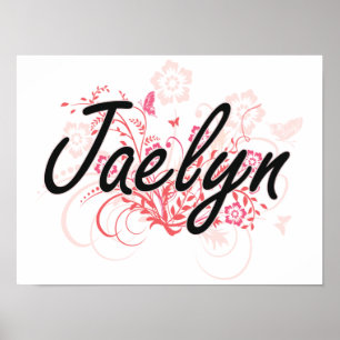 Poster Jaelyn Artística Name Design com Flores