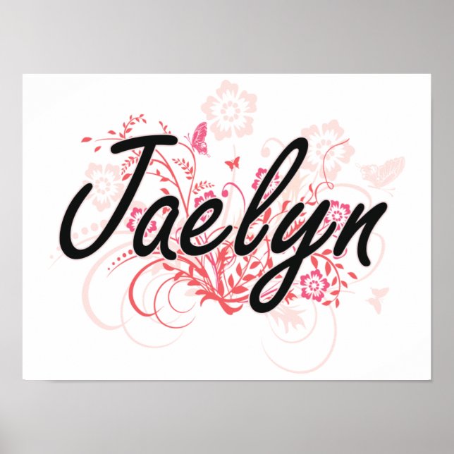 Poster Jaelyn Artística Name Design com Flores (Frente)