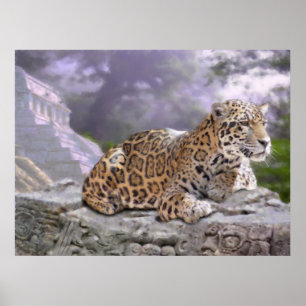 Pôster Jaguar e templo maia