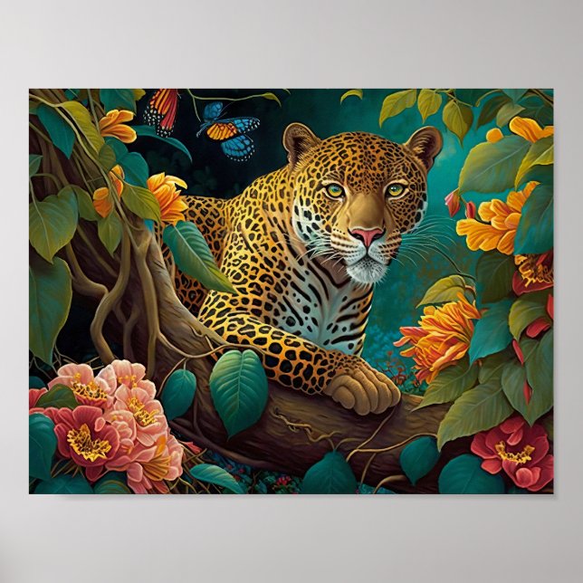 Poster Jaguar na floresta tropical (Frente)