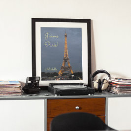 Poster J'aime Paris Eiffel Tower à noite