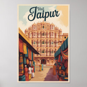 Poster Jaipur India Hawa Mahal Ilustração Viagem Art