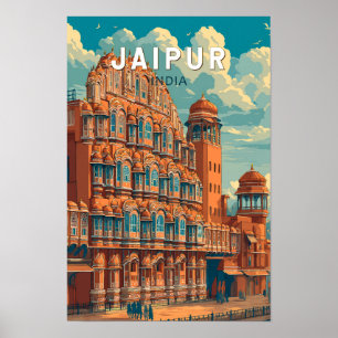 Poster Jaipur Índia Ilustração Arte de Viagem Vintage
