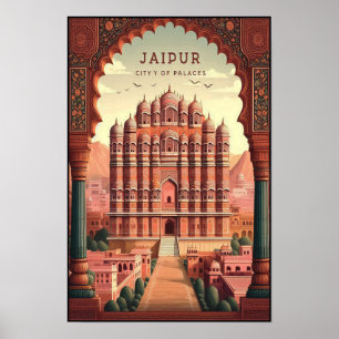 Poster Jaipur Índia - Viagens vintage da cidade de Palace