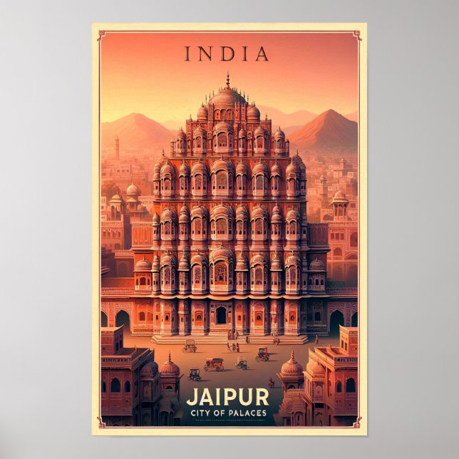 Poster Jaipur Índia - Viagens vintage da cidade de Palace (Frente)