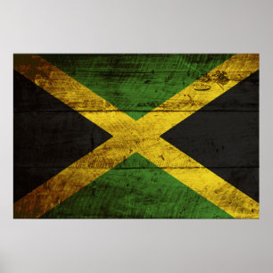 Poster Jamaica Flag on Old Wood Grain