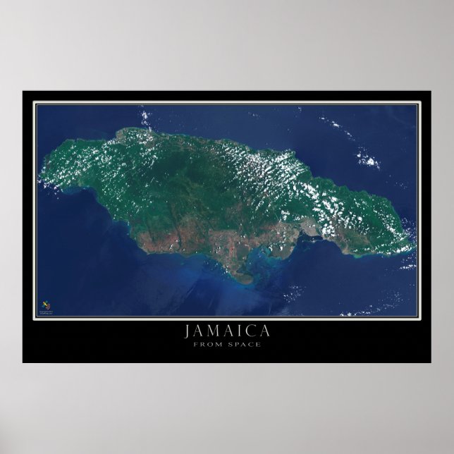 Pôster Jamaica from Space Satellite Map (Frente)